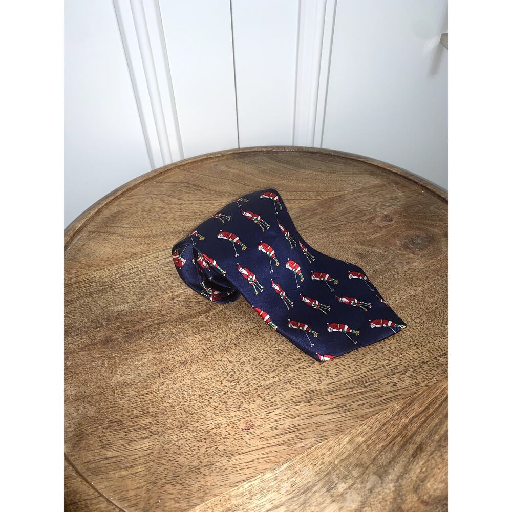 Jingle Bells Silk Christmas Necktie Golfing‎ Santa Design Blue Men's Tie